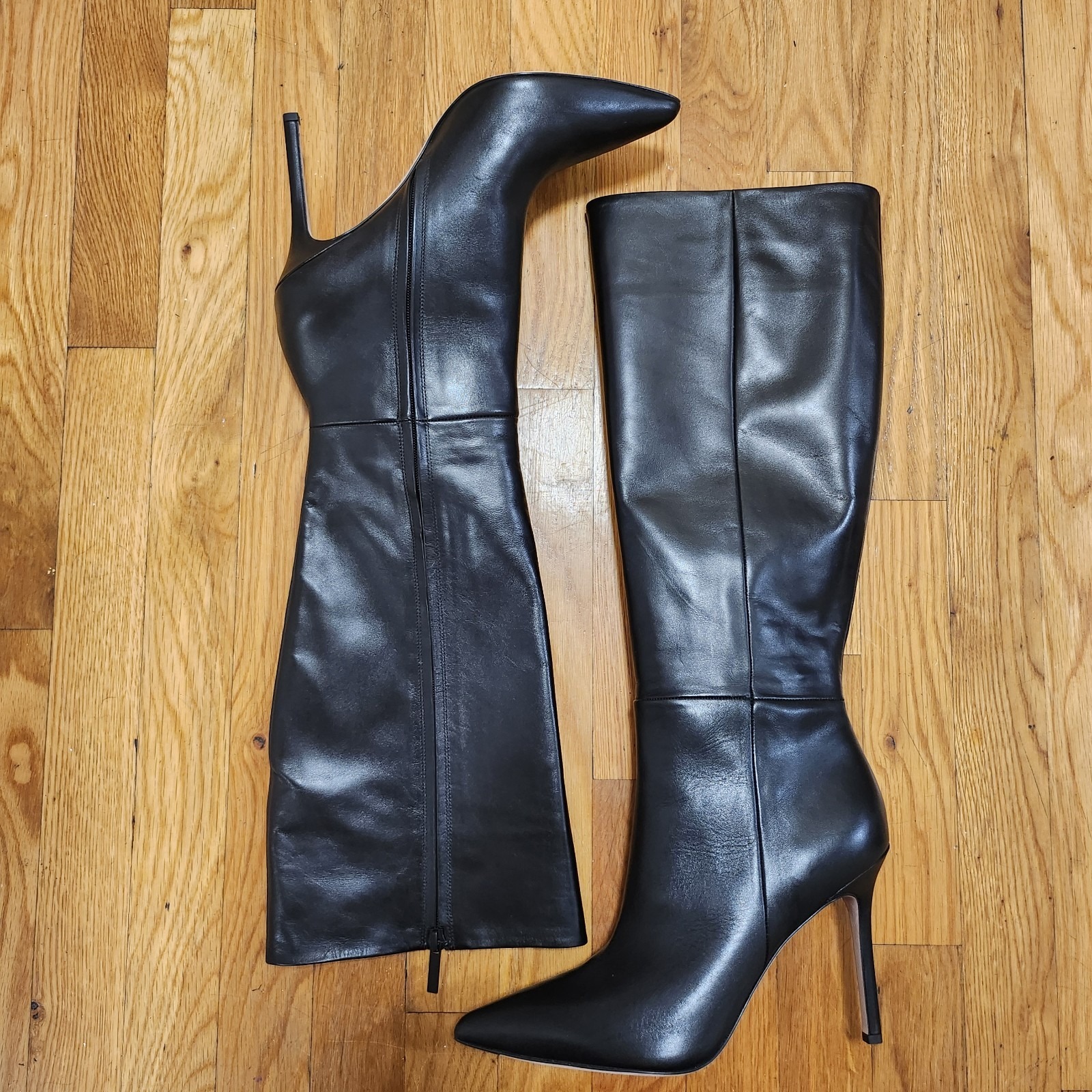$695 Nwob Veronica Beard Lisa Tall Black High-Heel Leather Boots Us 10m